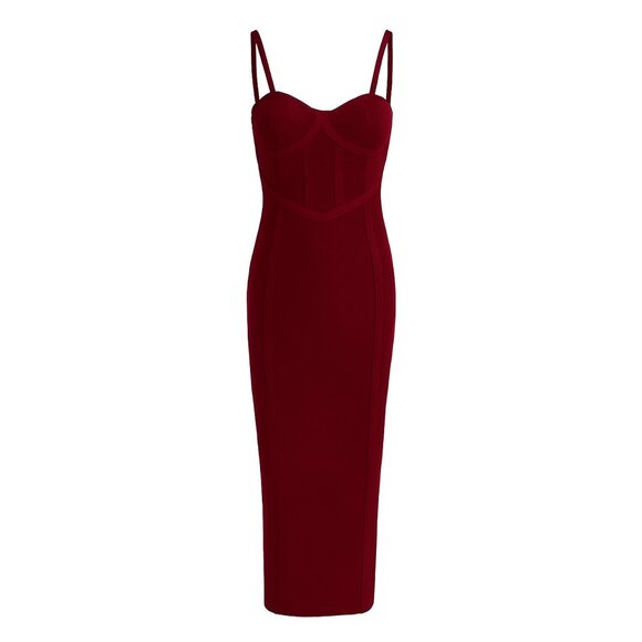 NWT Cider Womens Corset Sweater Midi Red Burgundy Garnet Dress - Picture 2 of 5